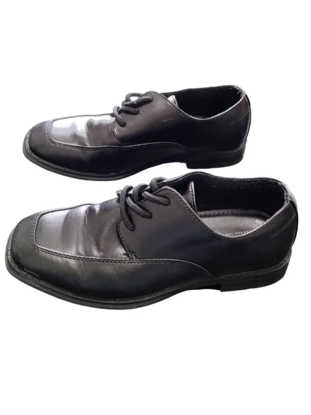Sonoma Boys Size 2 Dress Shoes Black Square Toe Laces Formal Comfort Sole